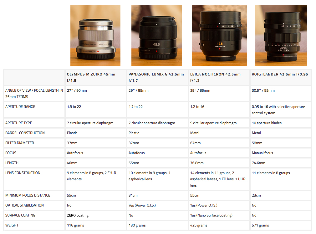 Olympus 45mm vs. Panasonic 42.5mm vs. Nocticron vs. Voigtlander – Portrait lens battle! - Mirrorless