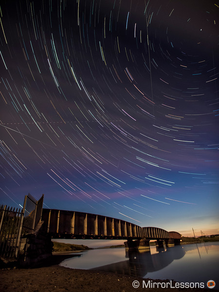 A star trail image taken using live composite with an Olympus camera
