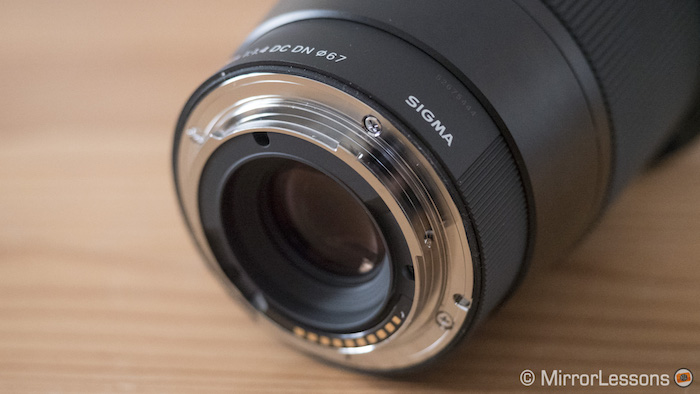Close-up on the rear of the Sigma 16mm F1.4, showing the sealed mount