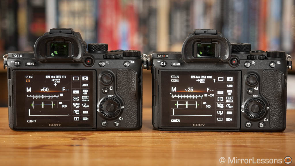 sony a7iii vs a7riii, rear view with screen on