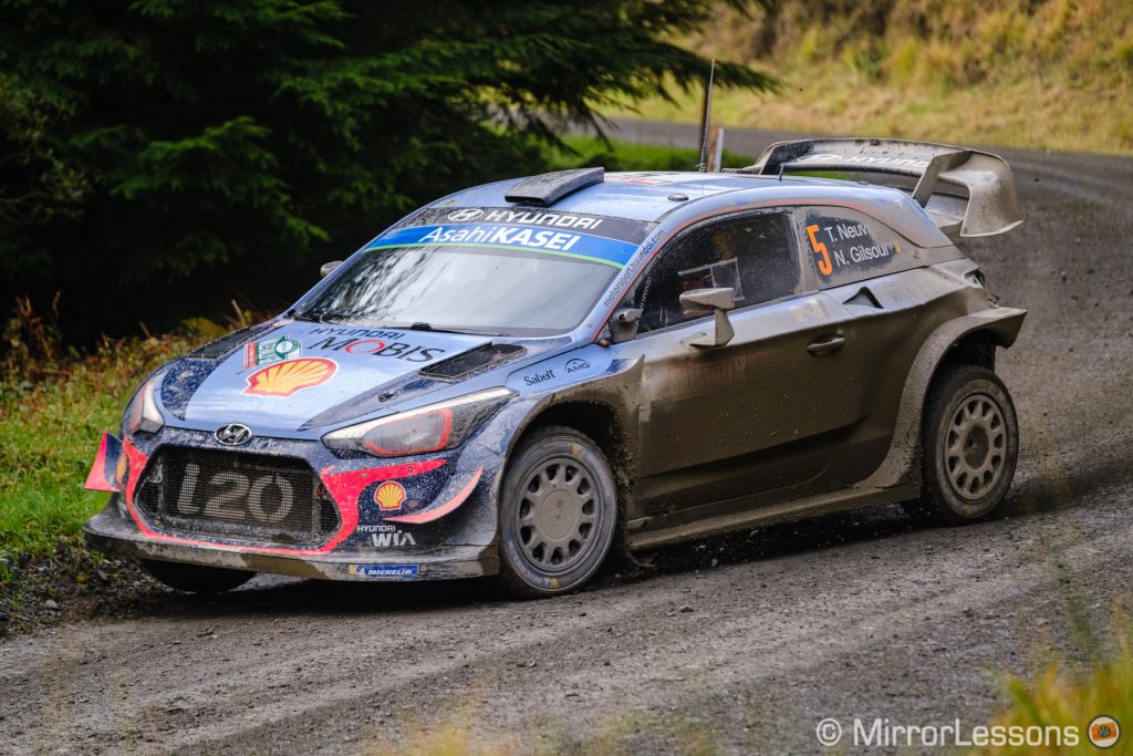 rally car driving on a dirty track