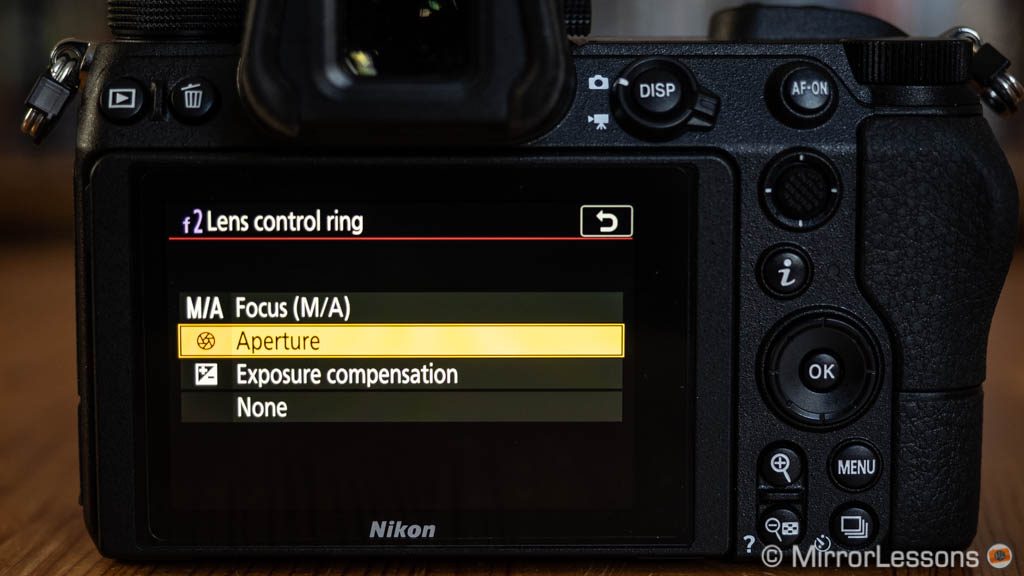 Lens control ring setting in the menu of the Z6