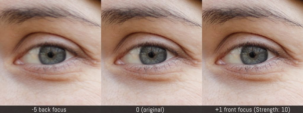 crop on the eye showing the different setting with Dual Pixel RAW
