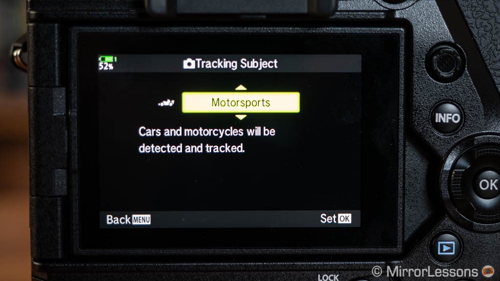 The AF tracking mode menu on the E-M1X