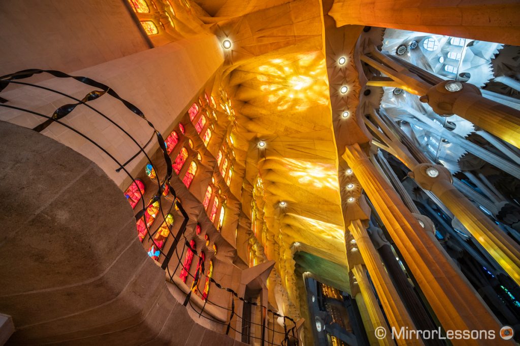 inside of the Sagrada Familia in Barcelona, Spain