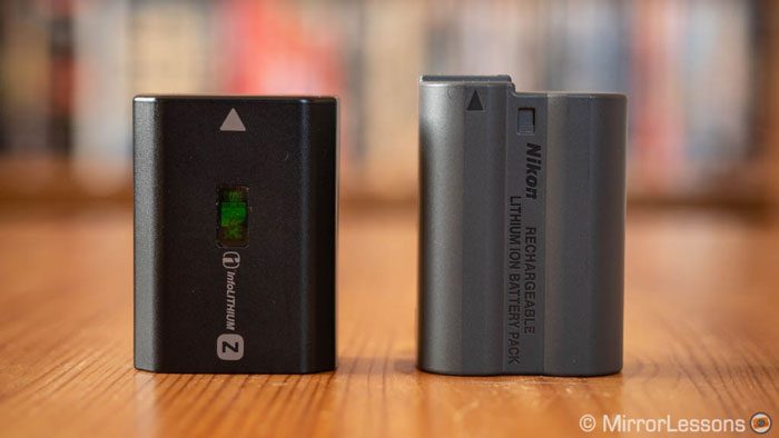 Sony battery next to the Nikon battery