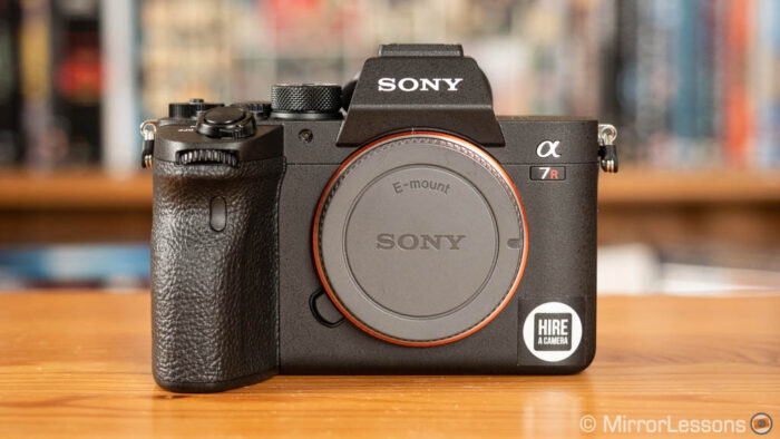 Sony A7R IV, front view with sensor cap on