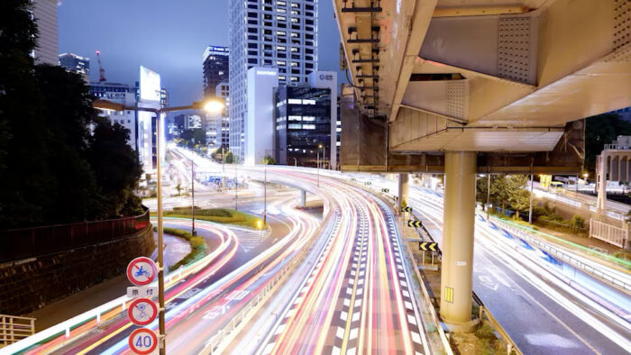 Light Trail example of a busy road at night