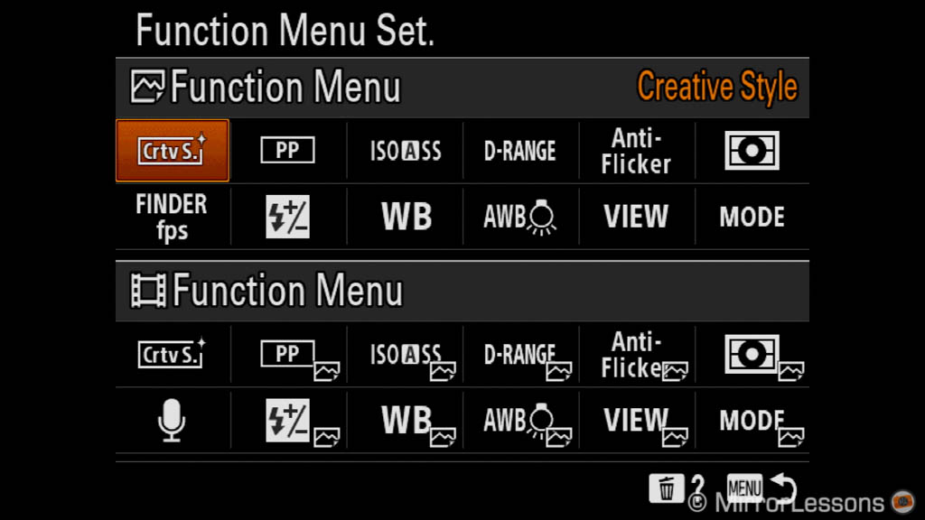 the function menu set menu