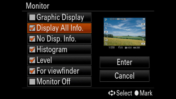 sony a7 iii display settings