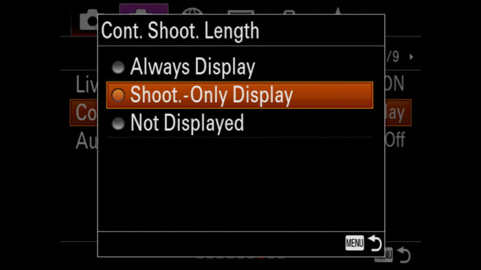 sony a7 iii display options