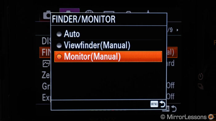 how to turn off viewfinder on sony a7 iii