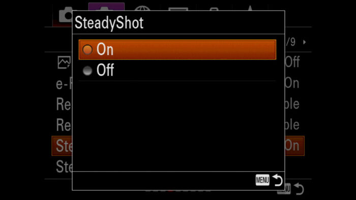 The Steady Shot menu