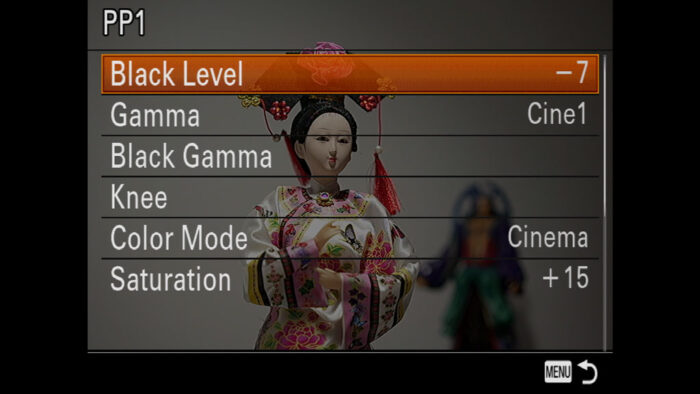 Picture Profile settings in the Sony menu