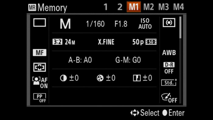 sony a7r iii memory settings 