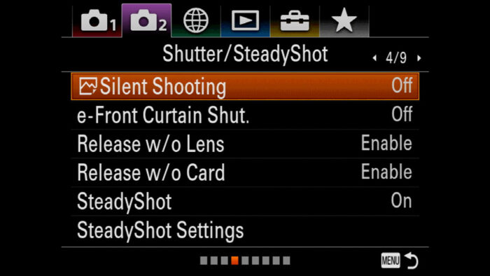 silent shooting setting on a7 3 menu