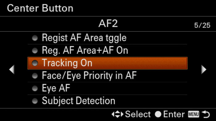 Sony em tempo real rastreando AF