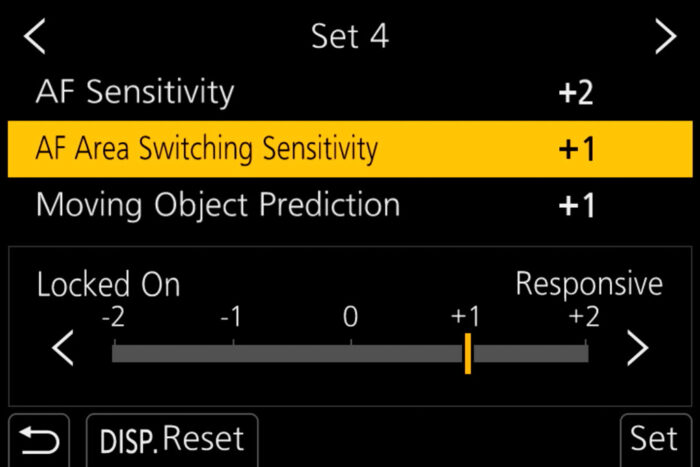 AF area switching sensitivity option in the menu