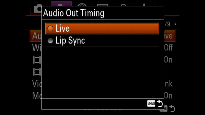 Audio Out Timing menu