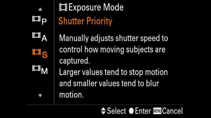 The Exposure mode menu