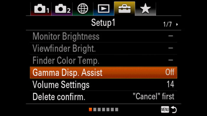 The Gamma Display Assist option in the Sony menu