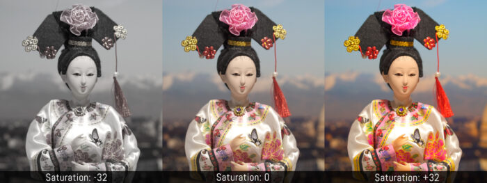 Comparison between Saturation -32, Saturation 0 and Saturation +32