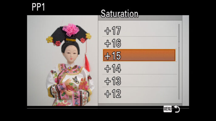 The Saturation menu