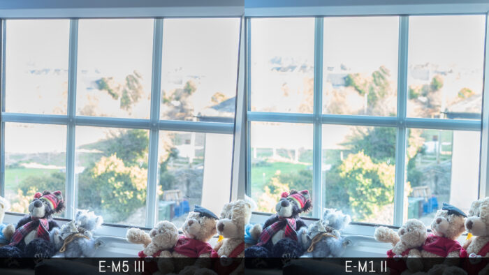 Crop of the highlights from E-M5 III vs E-M1 II dynamic range test