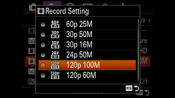 The record settings on the A7 series