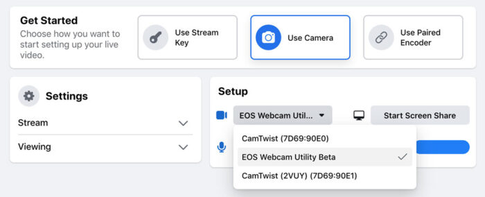 screenshot of facebook live video settings