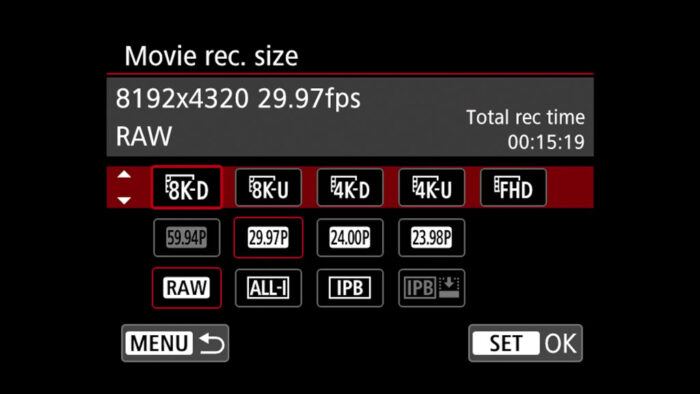 EOS R5 movie recording size setting