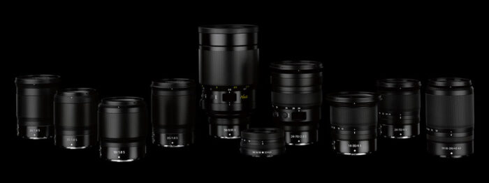 Selection of Nikkor Z lenses on dark background