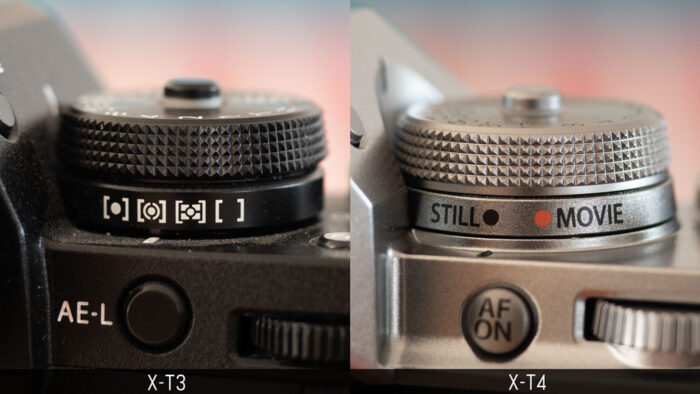 Comparison of the sub-dial of the X-T3 and X-T4