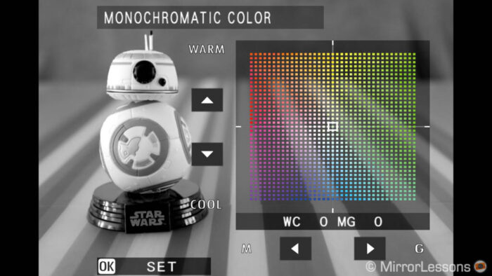 screenshot of the live view showing the Monochromatic color setting