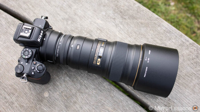 Nikon Z50 with adapter and 300mm F4 PF attached