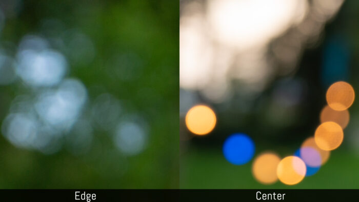 bokeh balls at the edge and center of the frame