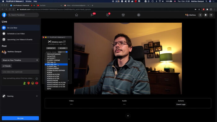 Screenshot of the Fujifilm X Webcam software