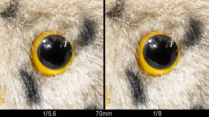 centre crop at f5.6 and f8 at 70mm and minimum focus distance