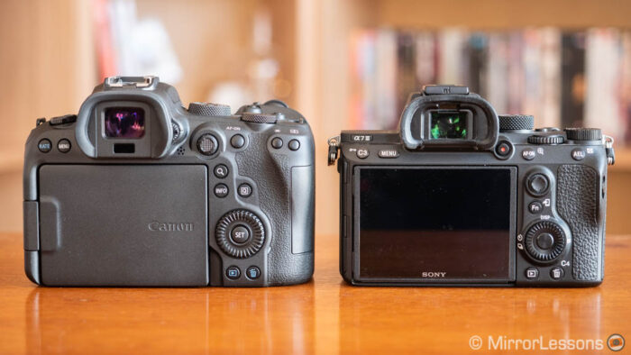 eos r5 and a7 3 side by side rear view