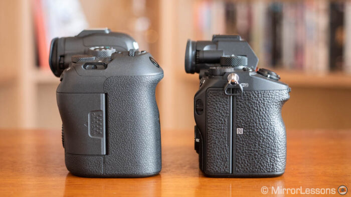 eos r5 and a7 3 side view of the grips
