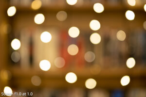 out of focus image of fairy lights taken with the 50mm f1 showing the bokeh balls
