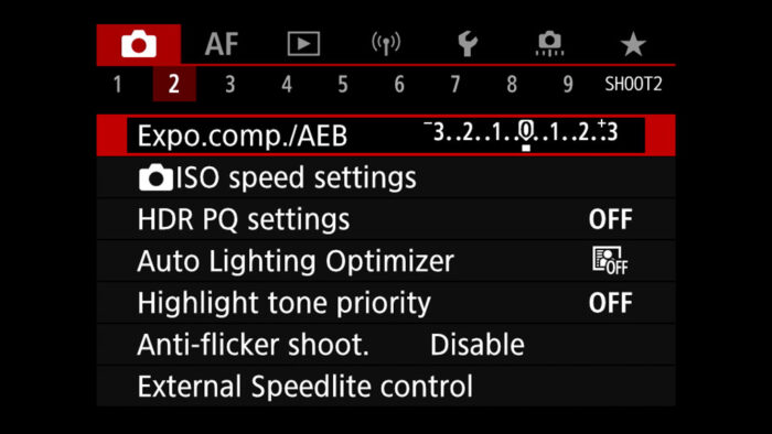 screenshot of the EOS R6 menu system