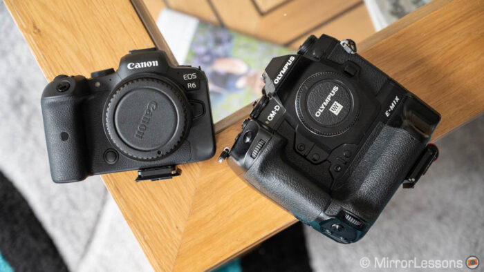 canon eos r5 and olympus om-d em1x side by side