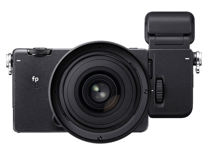 Sigma FP L front view with lens and optional viewfinder attached