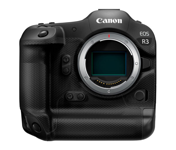front view of the Canon EOS R3 on white background