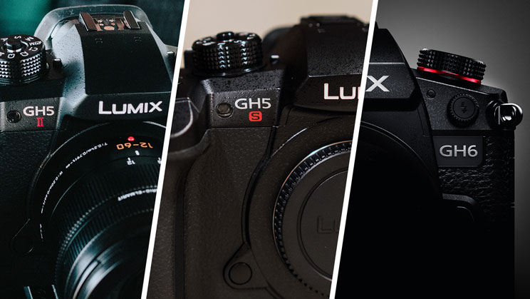 photo collage with close-up of the GH5 II, GH5S and GH6