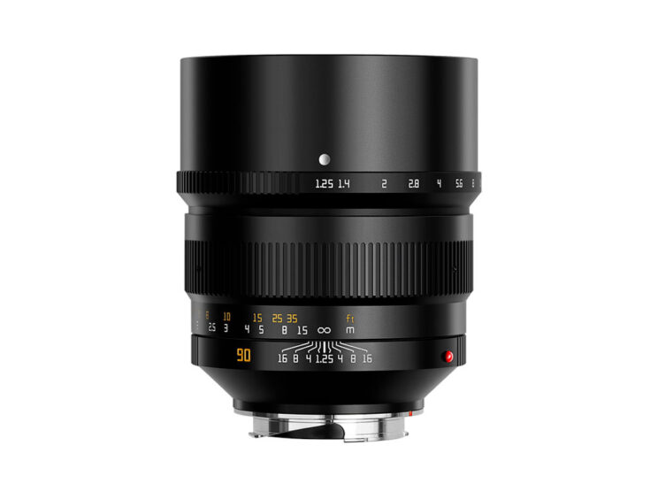 TTartisan 90mm F1.25 lens on white background