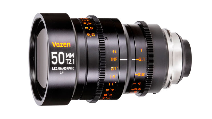 Vazen 50mm T2.1 anamorphic lens on white background