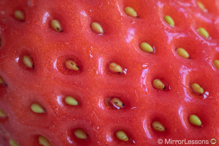 extreme close-up of a strawberry