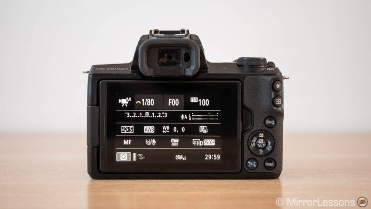 Canon M50 II, rear view with monitor on